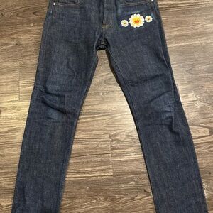 A.P.C. Petit New Standard Dark Blue Jeans with Customized Floral Detail 29x30